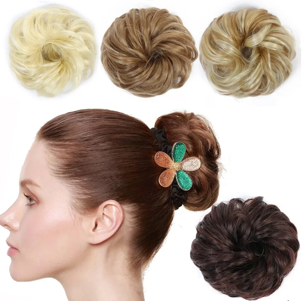 Прически с резинкой для волос WTB Women Chignon with Rubber Band Hair Extension Updo Donut Hairpieces Curly He