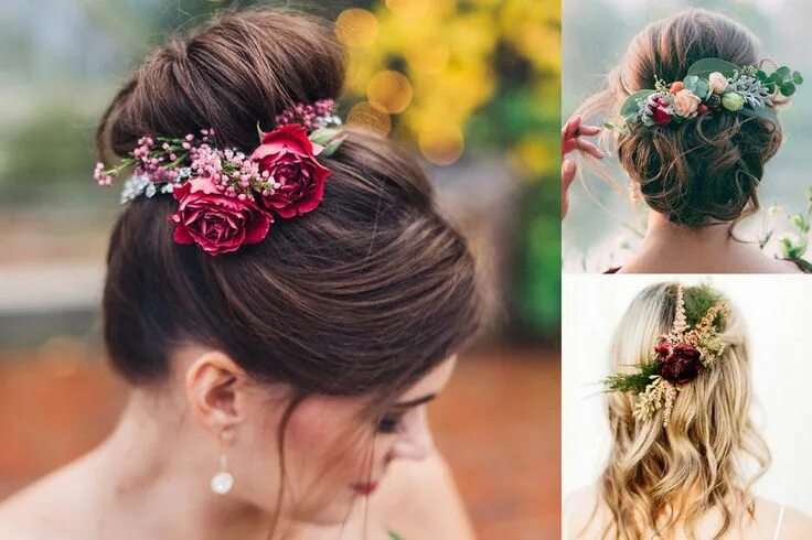 Прически с цветами на средние #hairstyle #hair #flowers #decor #photo #holiday #wedding Свадебные прически с ц