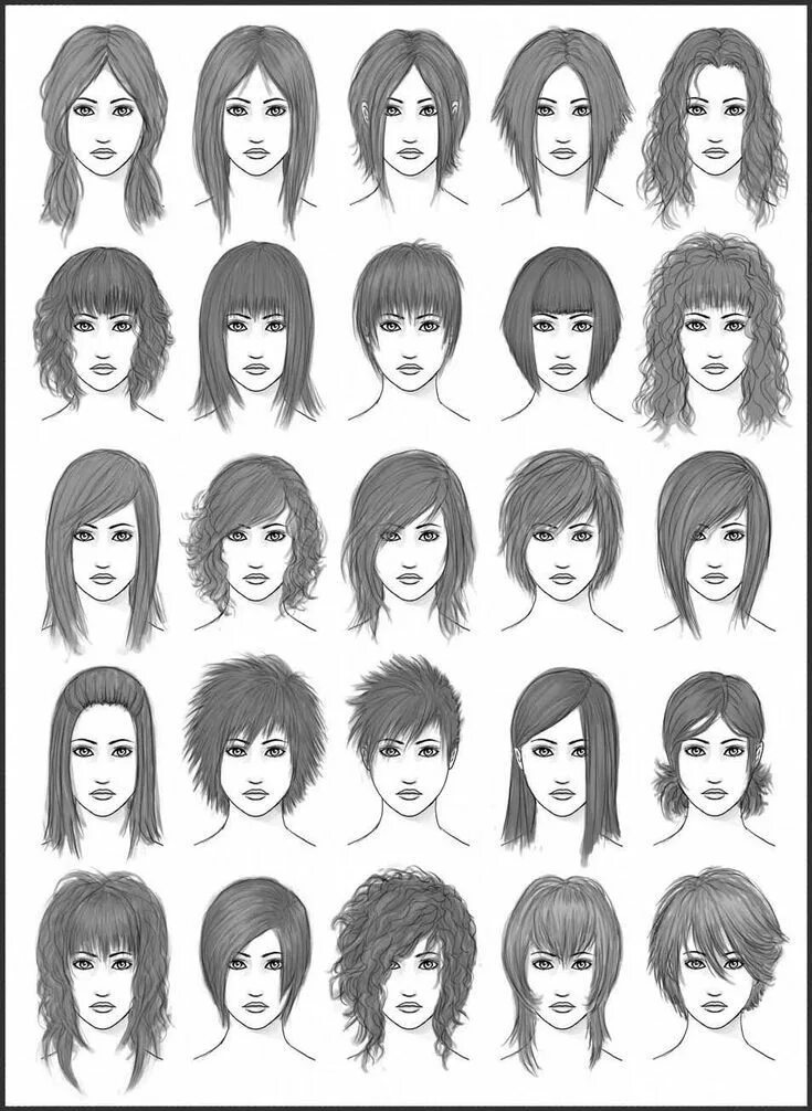 Прически средних типов волос Women&#39;s Hair - Set 2 - Different Hairstyles for Girls - Character Design a..