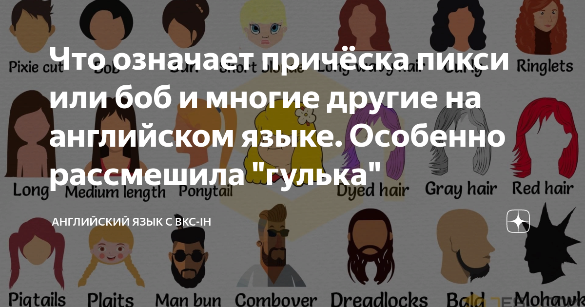 Прически текст Что означает причёска пикси или боб и многие другие на английском языке. Особенн