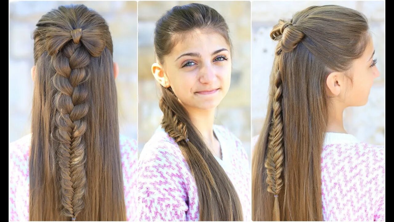 Прически в школу 14 лет Half-Up Bow Combo Cute Girls Hairstyles - YouTube