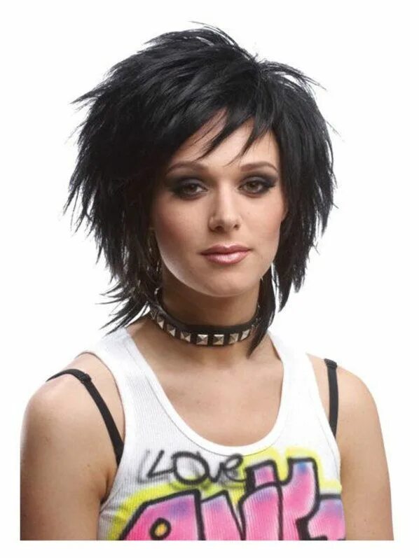 Прически верх короткий Halloween Unisex 80s Wig Black Adult Punk hair, Edgy hair, Medium hair styles