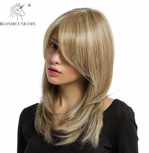 Прически волосы лесенкой Women Wig 23in Long Hair Bangs Natural Looking Color Under 40$ Heat Resistant #B