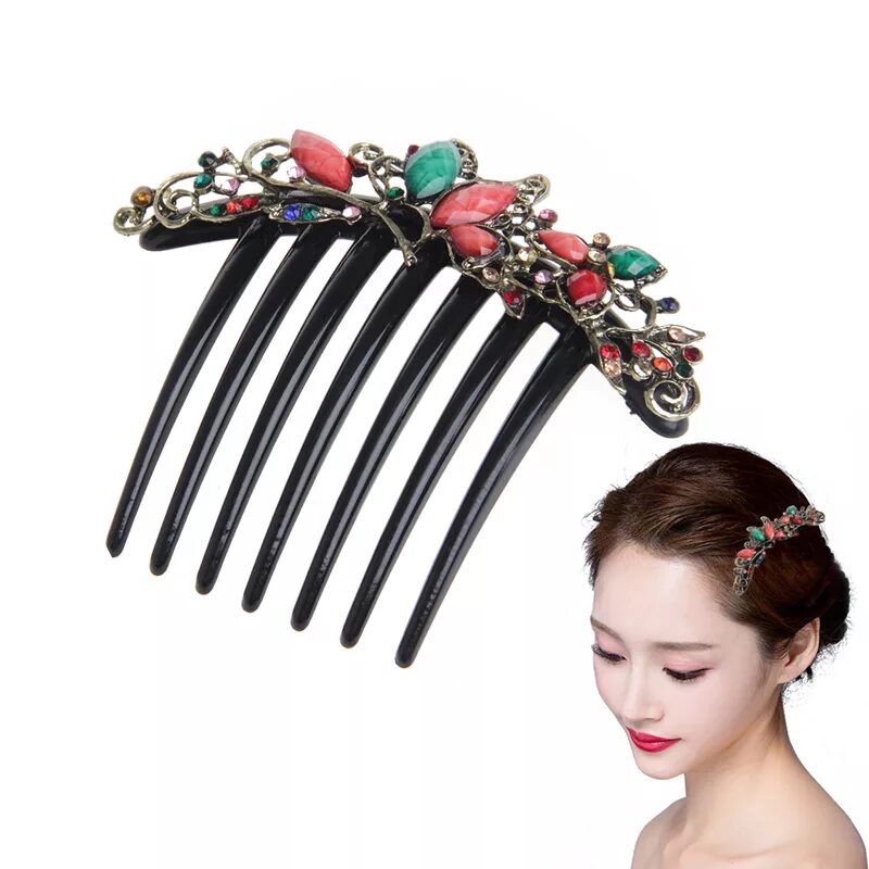 Прически женские заколки 4.22 Retro Flower Mix Color Metal Rhinestone Wedding Hair Comb Pin Clip pin clip