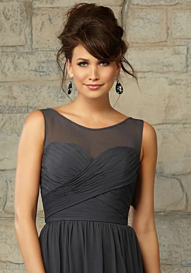 Прическу под платье короткие волосы Luxe Chiffon Bridesmaid Dress with an Illusion Sweetheart Neckline Designed b. M