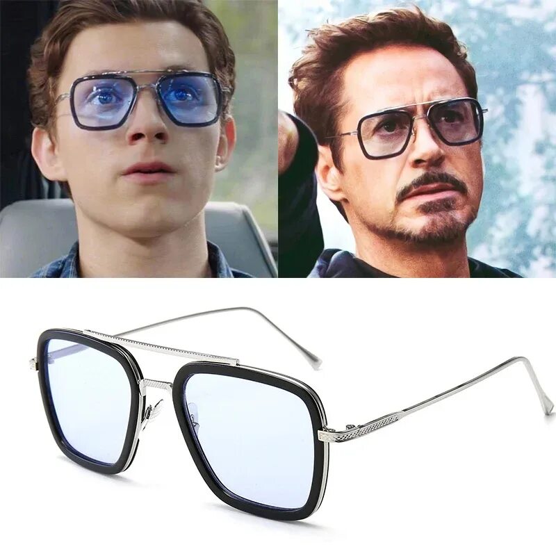 Приделать очки к фото онлайн Tony Stark Sunglasses Men Iron Man Glasses Vintage Eyewear Steam Punk Brand Desi