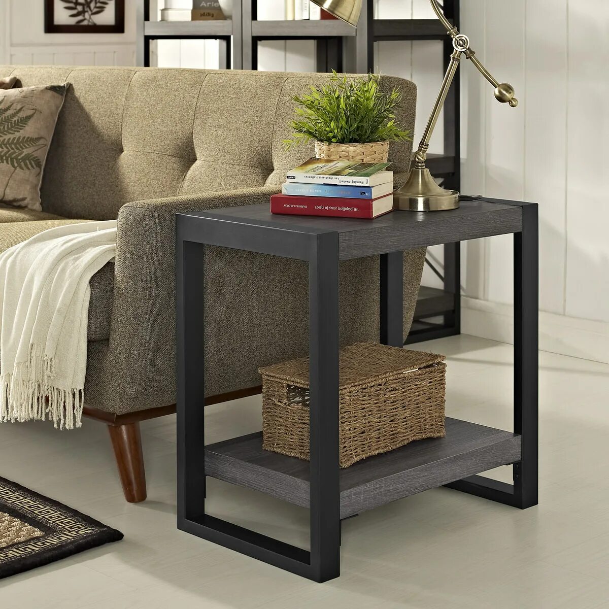 Придиванный столик в стиле лофт 24 Inch Side Table - Charcoal at Futonland