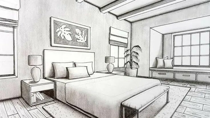 Придумать дизайн комнаты 7+ Awesome Bedroom 2 Point Perspective Collection Perspective room, Bedroom draw