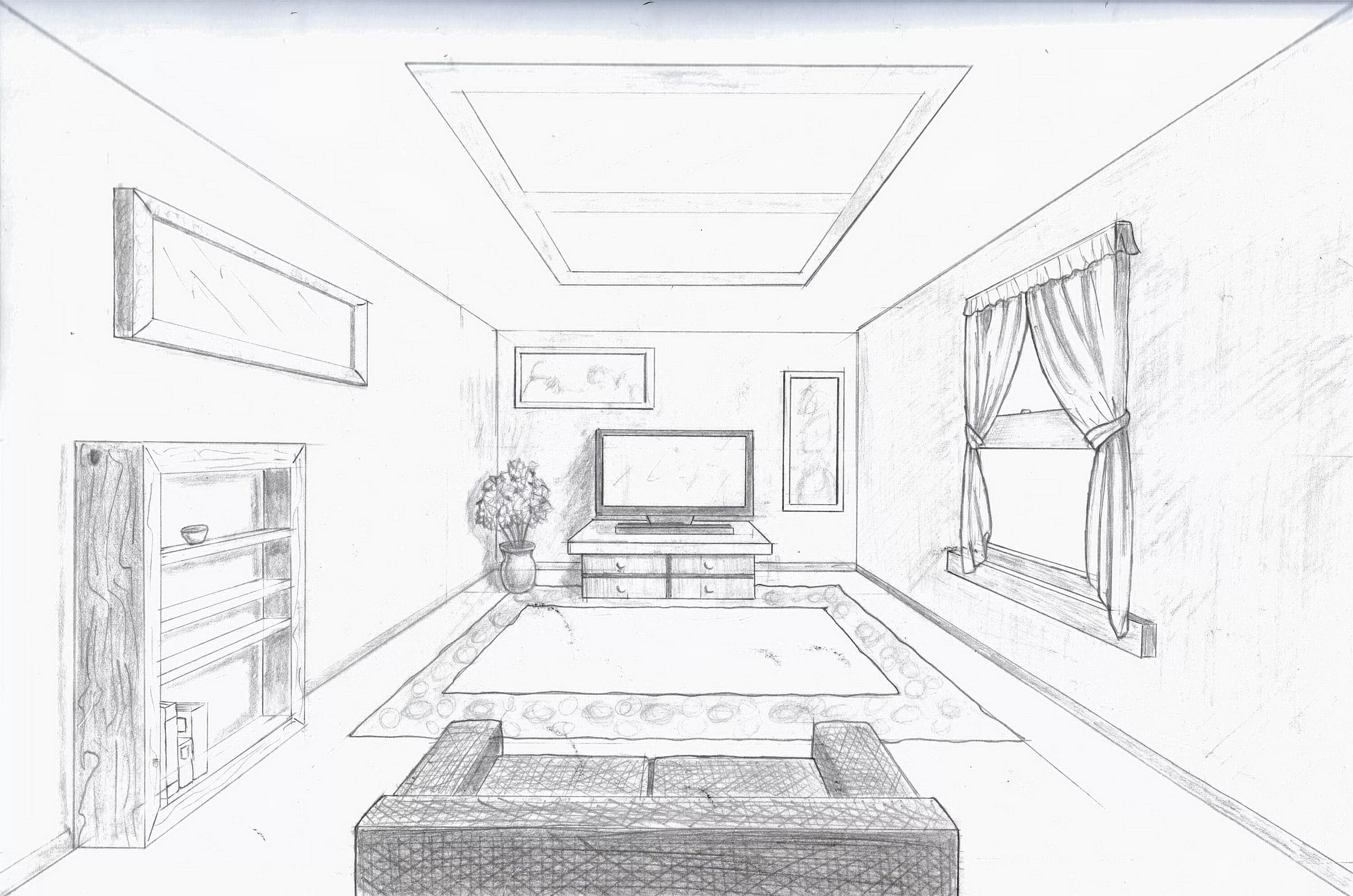 Придумать интерьер комнаты Perspective room, Room perspective drawing, One perspective drawing