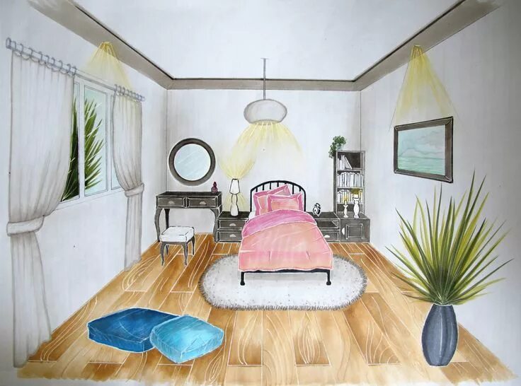 Придумать интерьер комнаты interior design one point perspective Perspective room, One point perspective ro