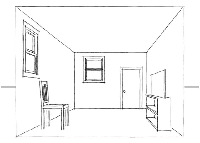 Придумать интерьер комнаты Perspective room, One point perspective room, Perspective drawing