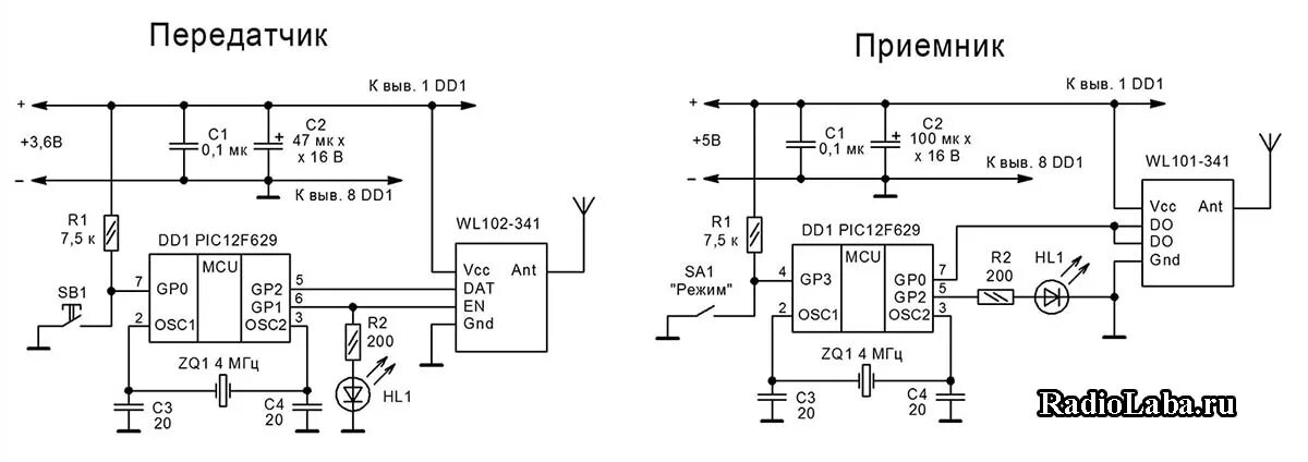 Приемник передатчик tantos схема подключения Радиомодули WL101-341 WL102-341 - подключение и тестирование RadioLaba.ru - прог