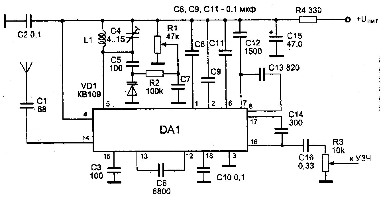 Приемники фм своими руками схемы Принципиальная схема FM приемника на микросхеме 174ХА34