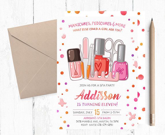 Приглашение на маникюр примеры Editable Manicure Invitation, Mani Pedi Party Invitation, Spa Manicure Template,