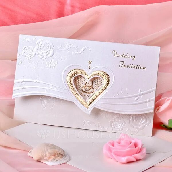 Приглашение на свадьбу открытка фото US$ 32.00 Heart Style Tri-Fold Invitation Cards (Set of 50) - JJ's House Cheap w