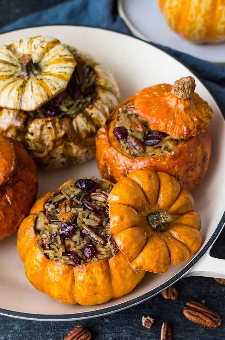 Приготовить тыквы фото Stuffed mini pumpkins with cranberry and pecan vegetable wild rice in a casserol