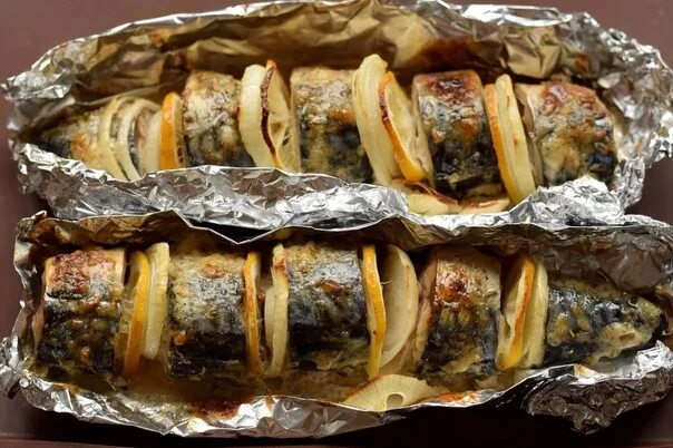 Приготовление скумбрии в духовке с фото Mackerel baked in an oven in foil Ingredients Freshly frozen 2 Lemon 1 pcs.. 202