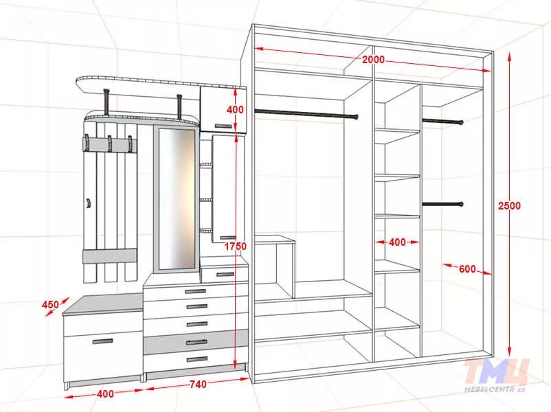 Прихожая чертежи схемы фото Купить шкаф купе Корсаков - ООО Валерия