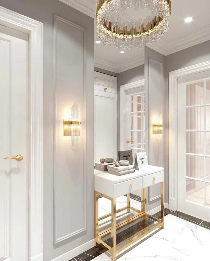 Прихожая дизайн в доме светлые тона Gold and white interior Home interior design, Apartment interior design, Estheti