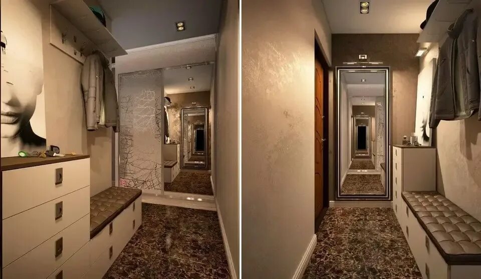 Прихожая длинная дизайн интерьера фото Hallway design in a Khrushchev apartment, narrow corridor (58 Photos)