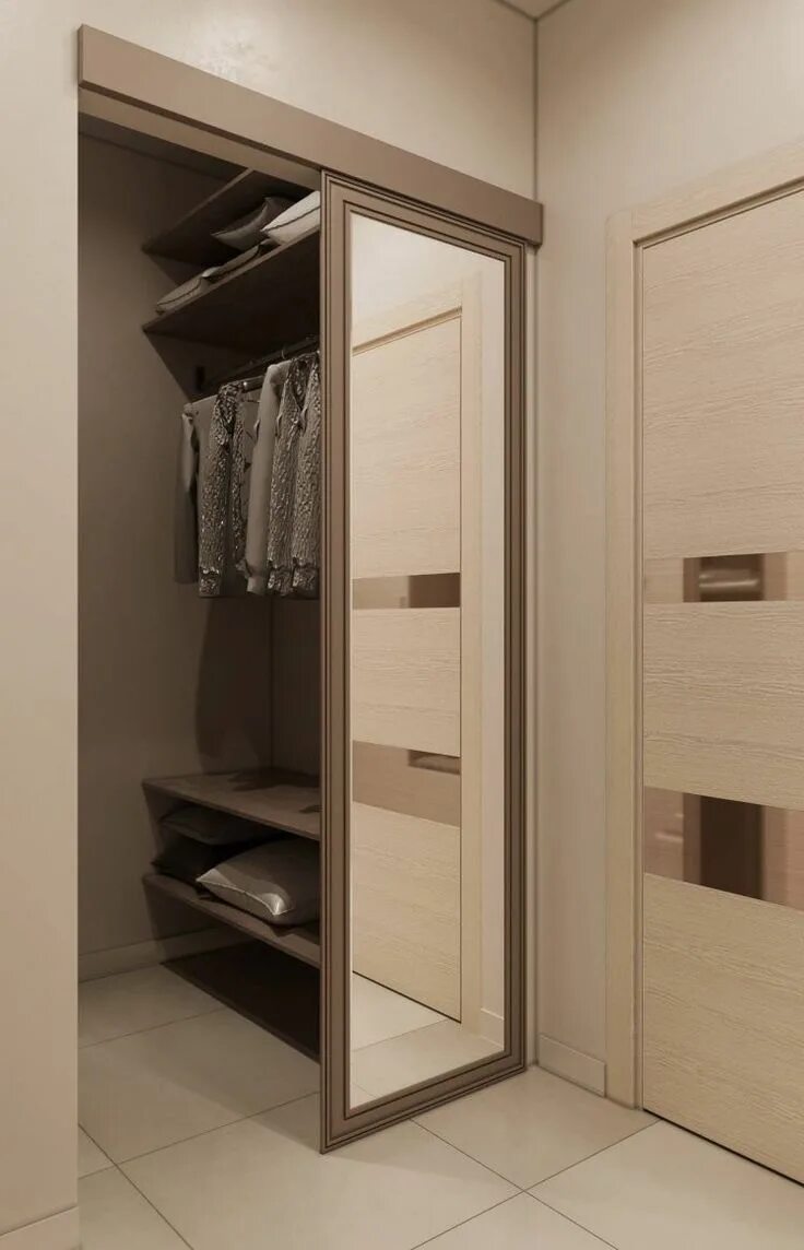 Прихожая гардеробная дизайн фото Hidden closet with mirror doors in entrance hallway. Closet layout, Home design 