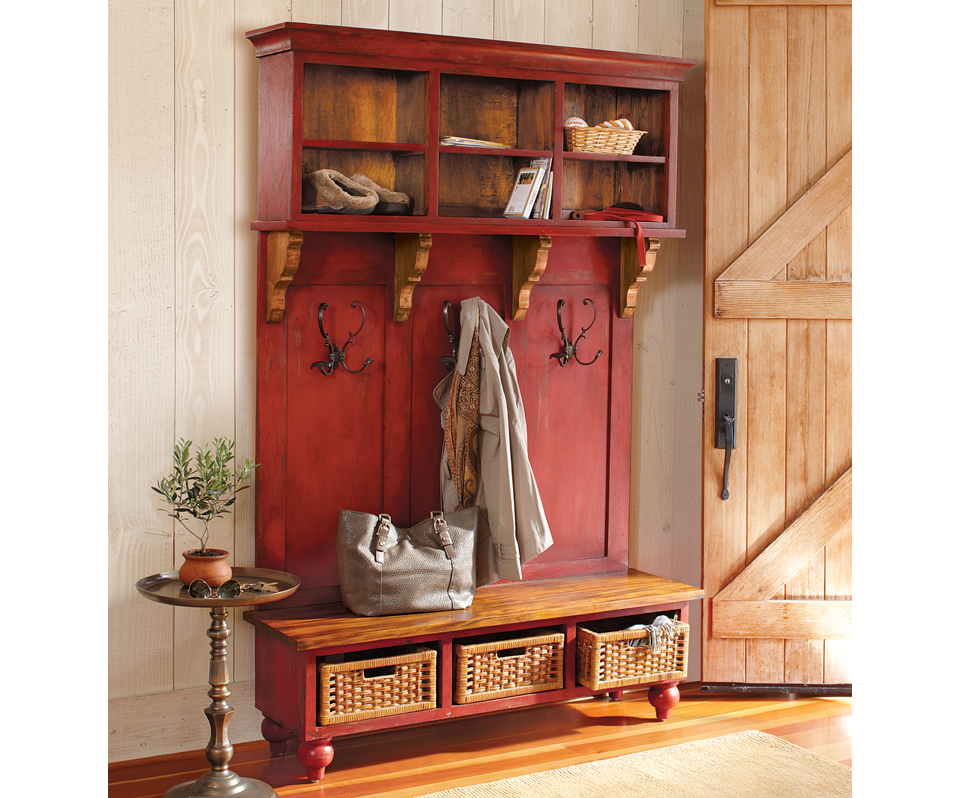 Прихожая из дерева фото Mahogany Hall Tree - Rouge Hall tree with storage, Hall tree bench, Hall tree