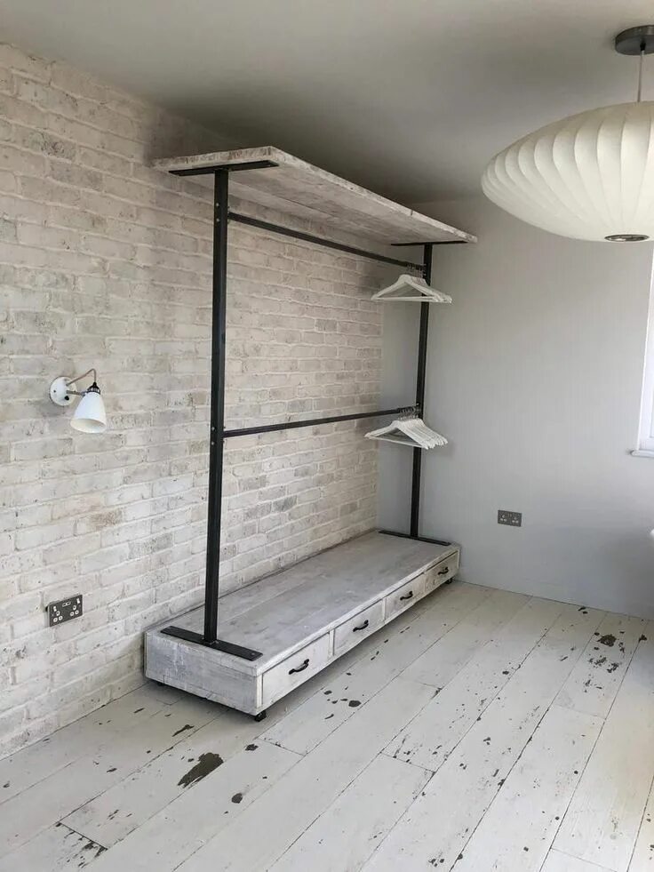 Прихожая из труб в стиле лофт Reclaimed Industrial Chic Steel Clothes Hanging Rail