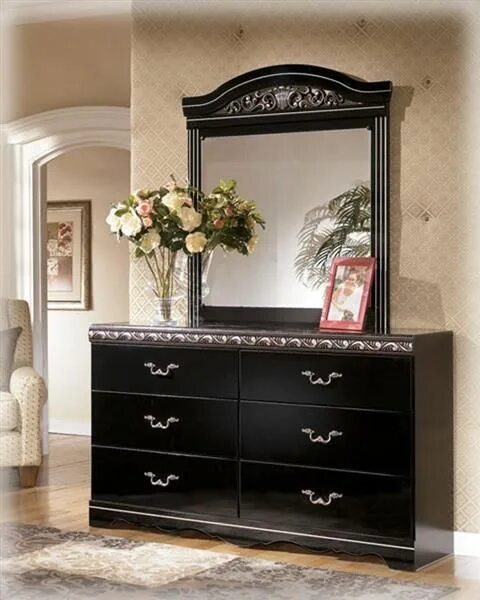 Прихожая комод с зеркалом фото Ashley Furniture Constellations Black Dresser and Mirror Bedroom furniture for s