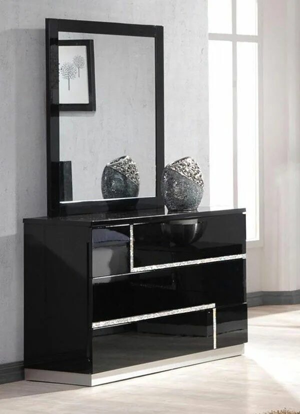 Прихожая комод с зеркалом фото J&M Furniture - Lucca Black Lacquer Dresser & Mirror - 17685-DM Dresser decor be