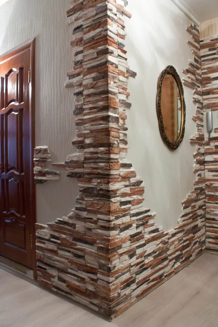 Прихожая отделка стен камнем фото Декор внешнего угла в прихожей Brick decor, Stone wall design, Brick wall decor