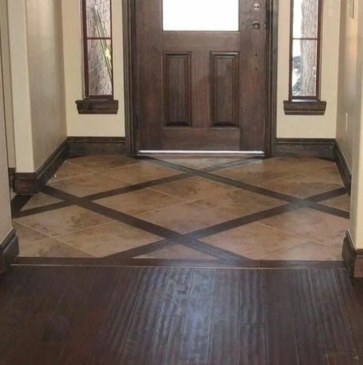 Прихожая пол плитка и ламинат фото Entryway transitions into living area House flooring, Entryway flooring, House f