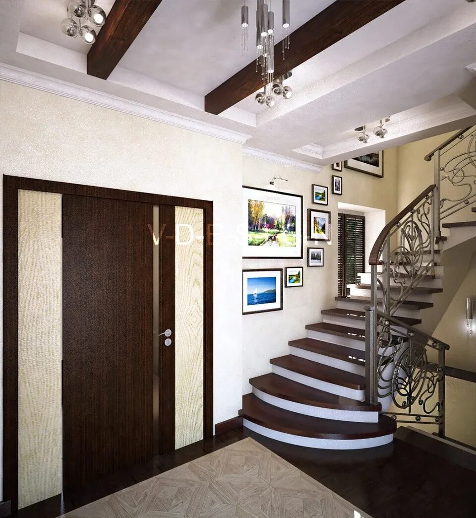 Прихожая с лестницей в частном доме дизайн Hallway design on the second floor (58 Photos)