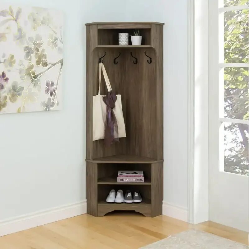 Прихожая с полками фото Купить Corner Hall Tree with Storage, Drifted Gray. по цене 13394.22 рублей со с