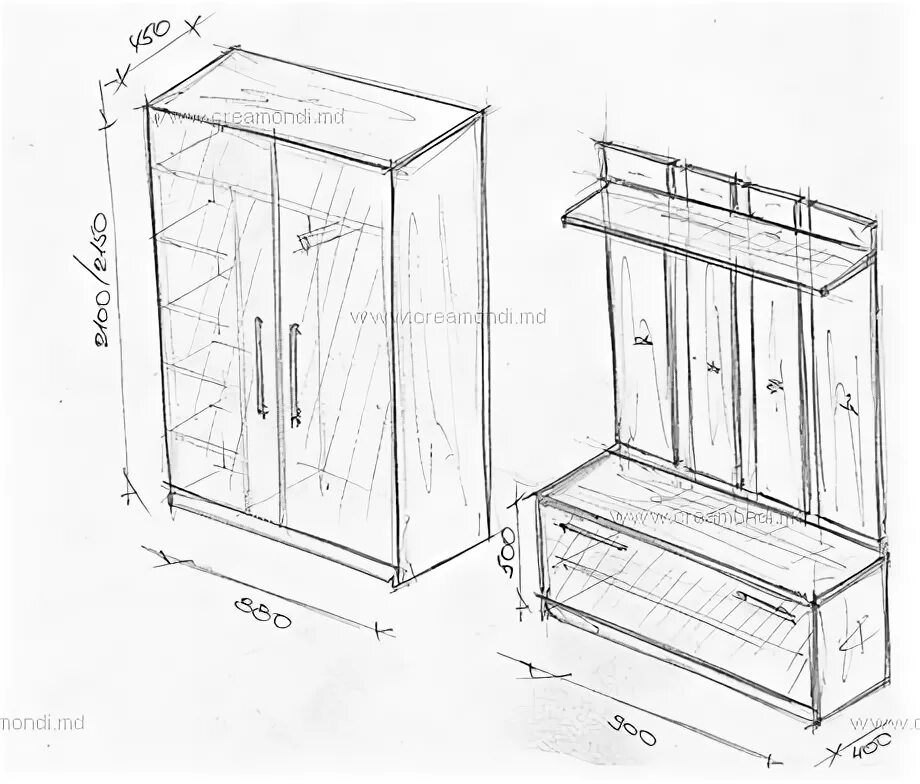 Прихожая своими руками чертежи и схемы фото Шкаф платяной, открытая вешалка с тумбой для обуви в Молдове. Эскизы и чертежи м