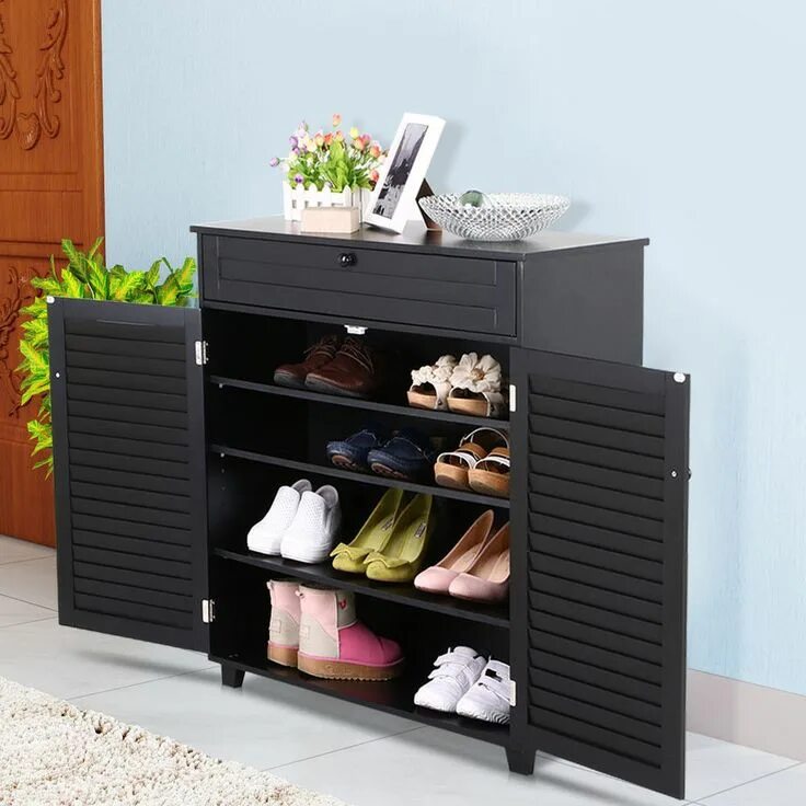 Прихожие с полками для обуви фото 3 Shelves Home Shoe Closet Storage Organizer Cabinet Entryway Hallway Rack Black