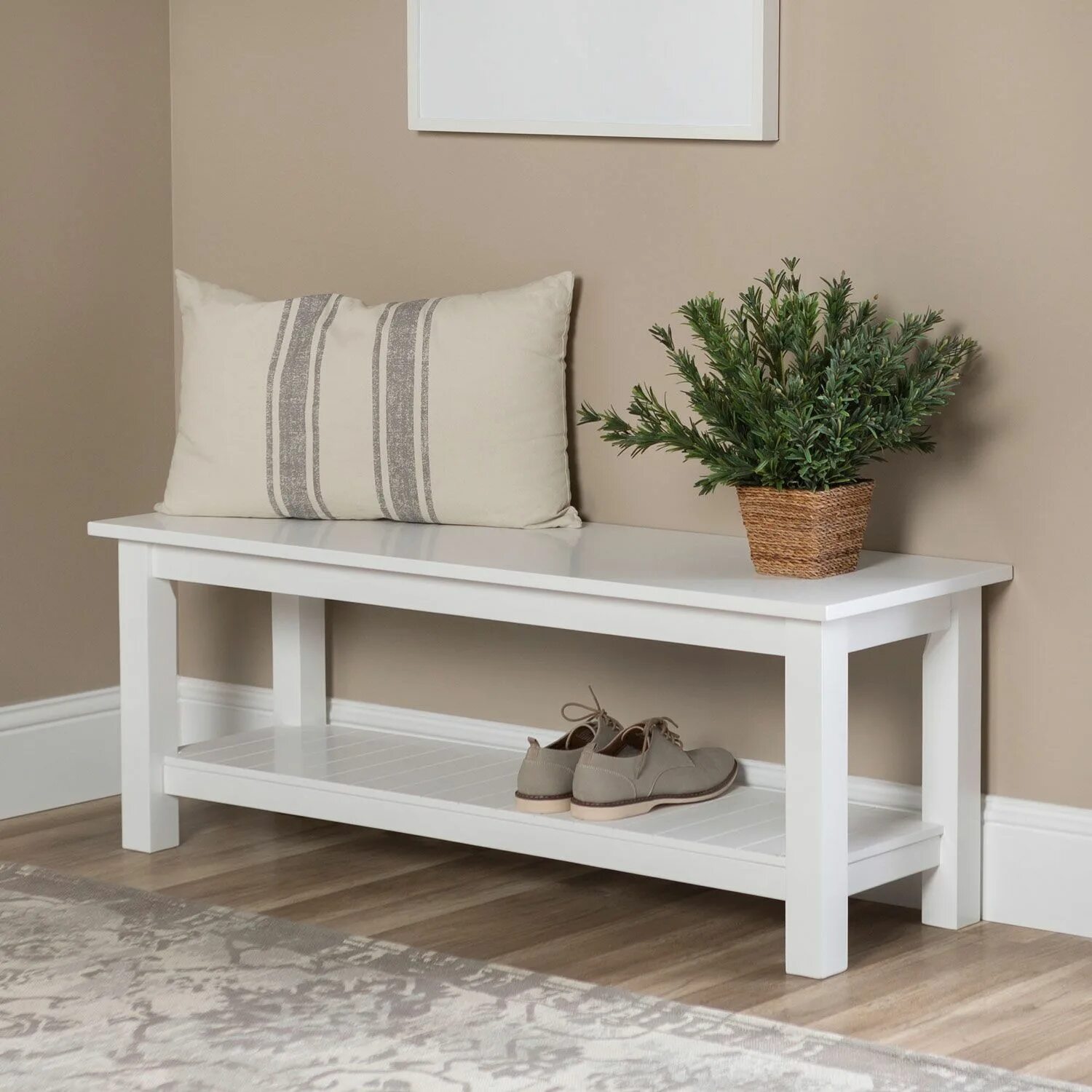 Прихожие скамейки фото Walker Edison Furniture Co. 50-Inch Country Style White Entry Bench with Slatted