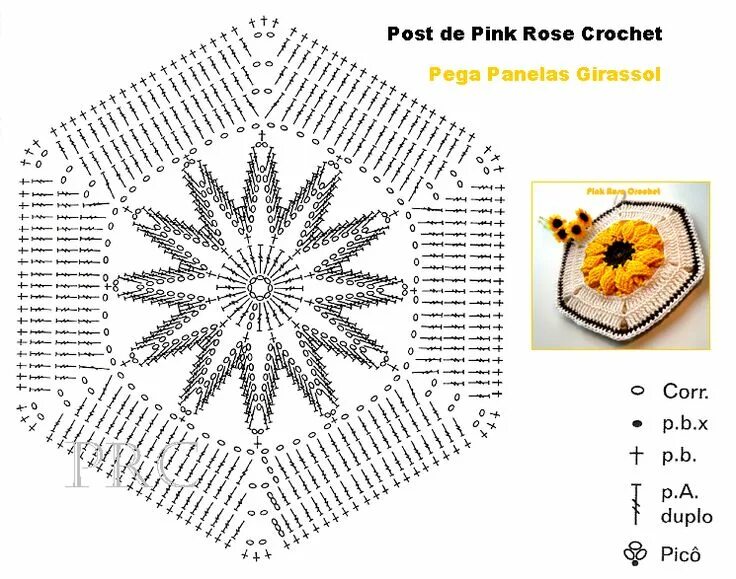 Прихватка крючком простая схема pink rose crochet hexagono girassol - Pesquisa Google Вязание, Прихватки, Идеи д