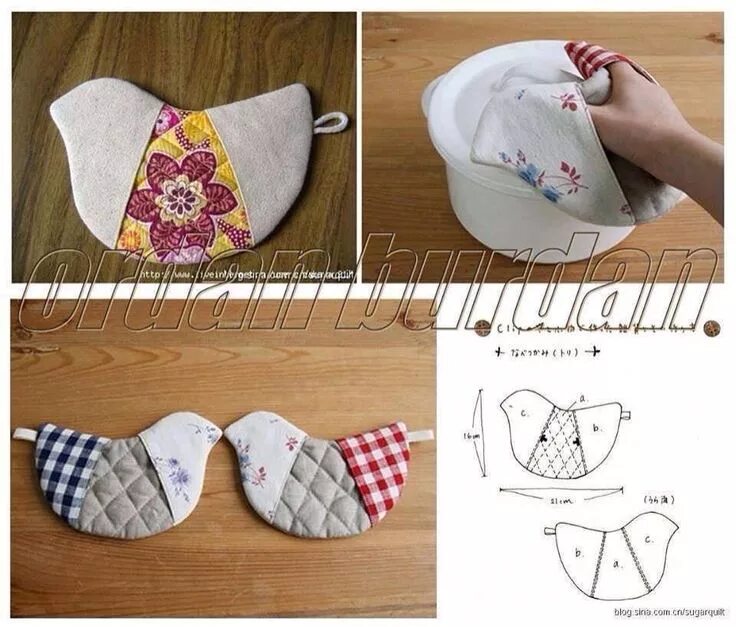 Прихватки из лоскутков выкройки Wonderful DIY Cute Bird Potholder With Template Pegas para panelas, Projetos de 