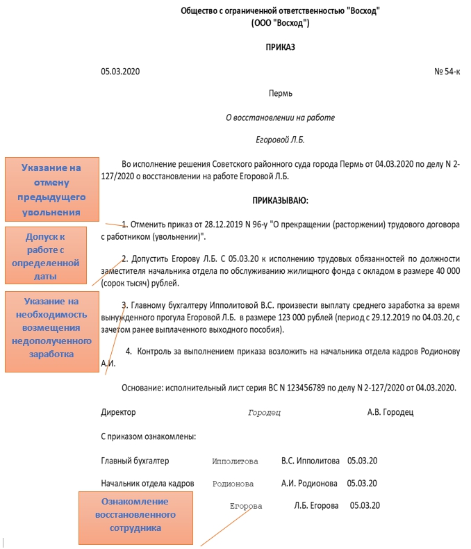 Приказ схема расположения Приказ о восстановлении на работе: образец 2021 (скачать)