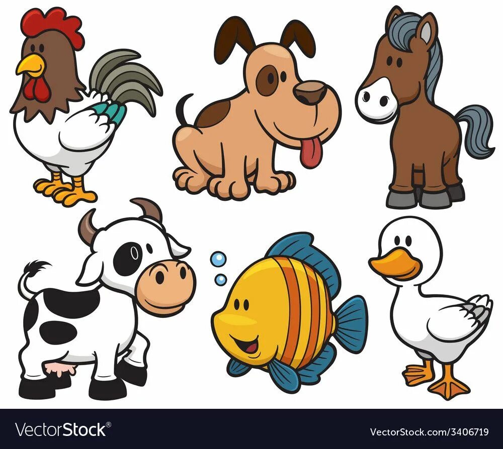 Прикольная картинка домашние животные Animals Royalty Free Vector Image - VectorStock Farm cartoon, Easy animal drawin