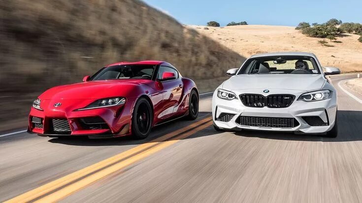 Прикольное фото бмв и тойота Toyota GR Supra vs. BMW M2 Competition: Bimmer Track Battle trong 2024