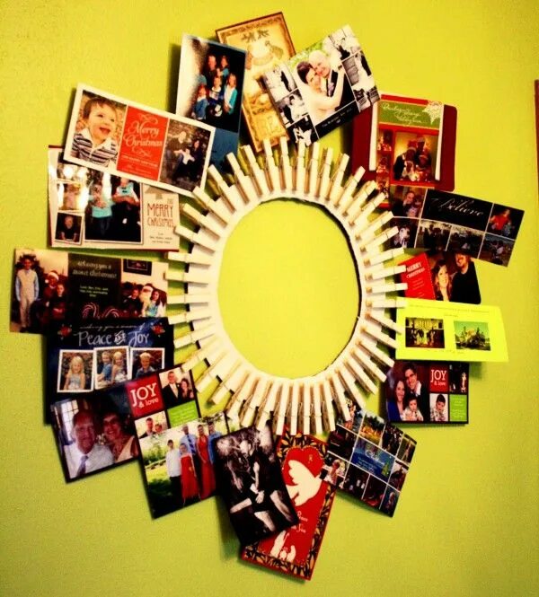 Прикольное оформление фото Simple display idea - glue pegs to a cardboard circle & use to peg on pictures (