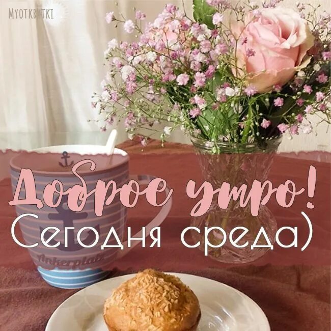 Прикольные картинки доброго утра хорошей среды Доброе утро среда уже Table decorations, Cards, Decor