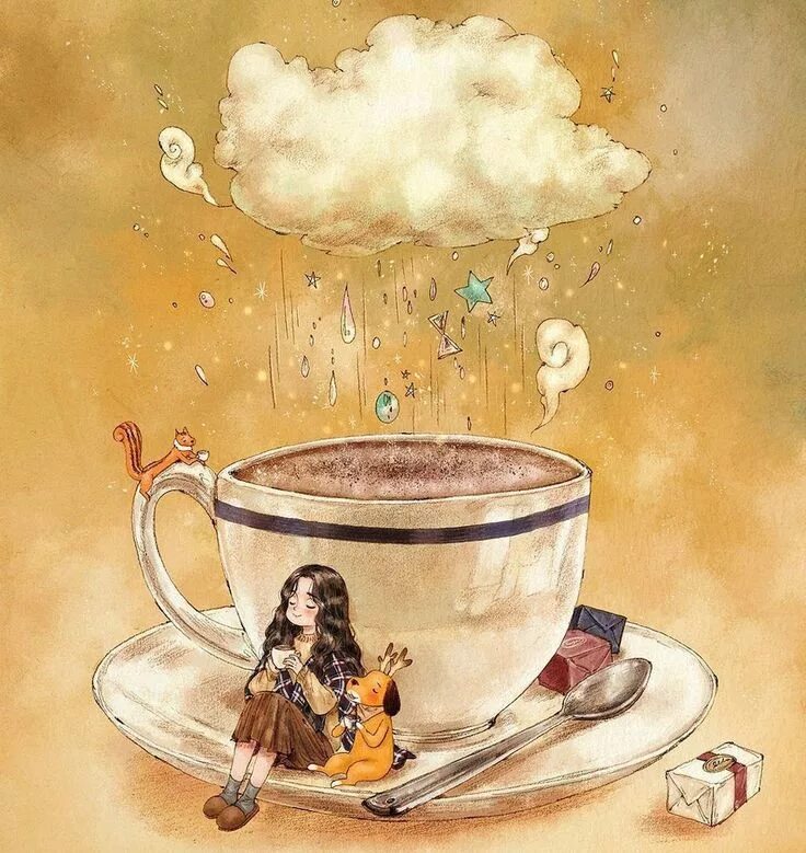 Прикольные картинки на тему утро https://vk.com/im?sel=58527400 Coffee illustration, Tea art, Girly art