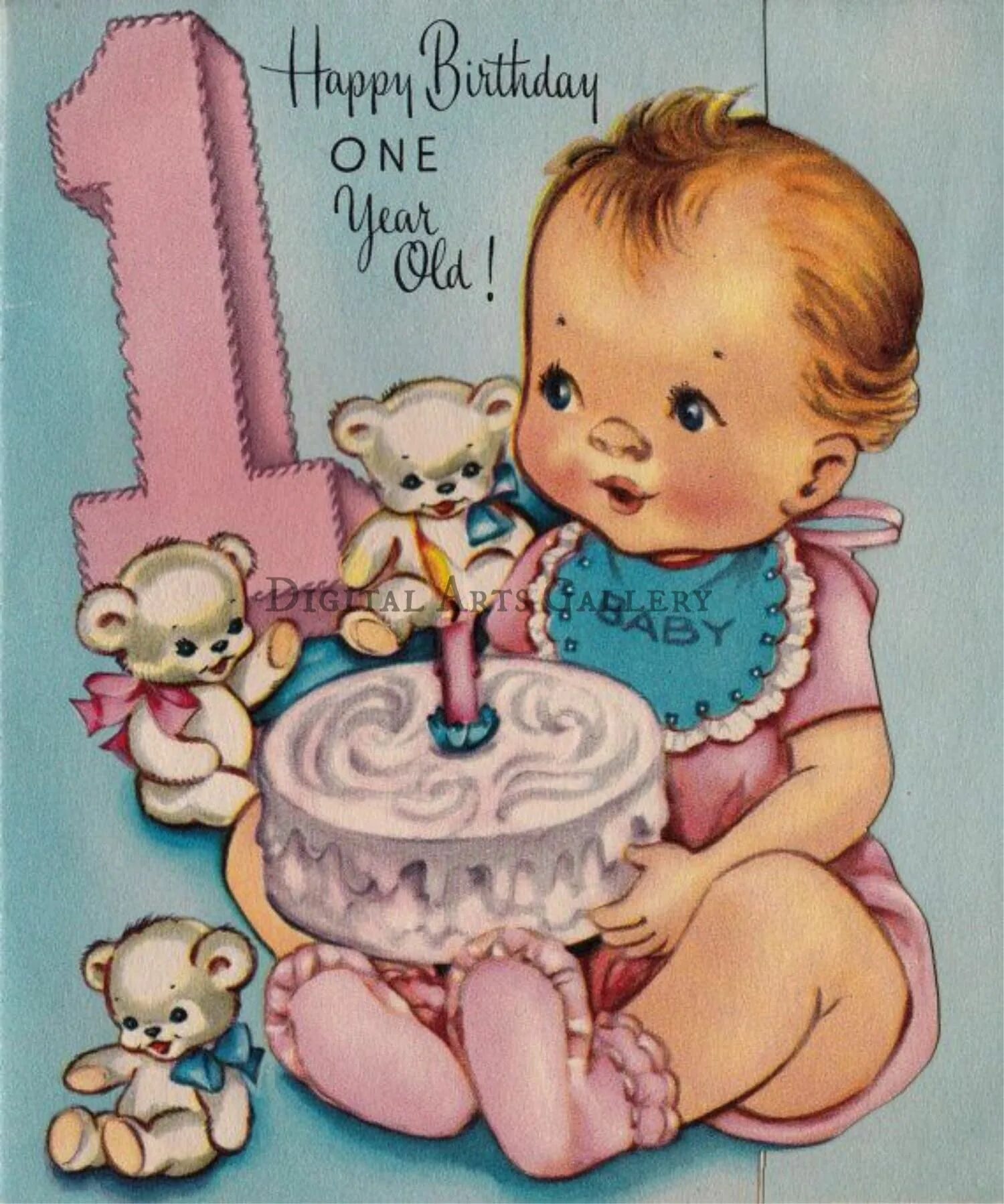 Прикольные картинки с днем рождения годик Vintage Happy First Birthday Baby Girl, Vintage 50s Digital Print - Etsy Happy b