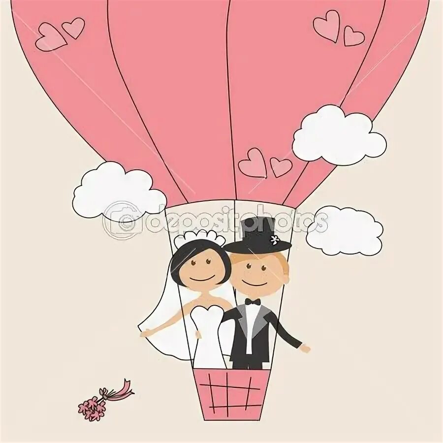 Прикольные картинки со свадьбой Wedding invitation with funny bride and groom on air balloon Partecipazioni nozz