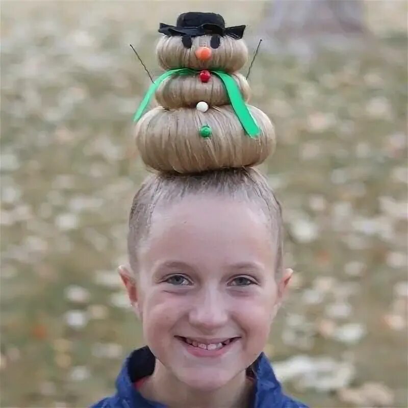 Прикольные прически для 10 лет Snowman Hairstyle for Crazy Hair Day (or Christmas) Crazy hair, Wacky hair days,