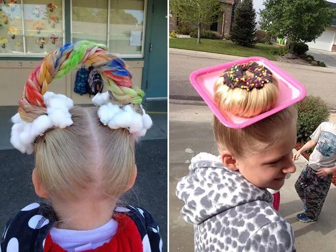 Прикольные прически для девочек короткие волосы The Best Hairdos From "Crazy Hair Day" at Schools Crazy hair, Crazy hair days, C