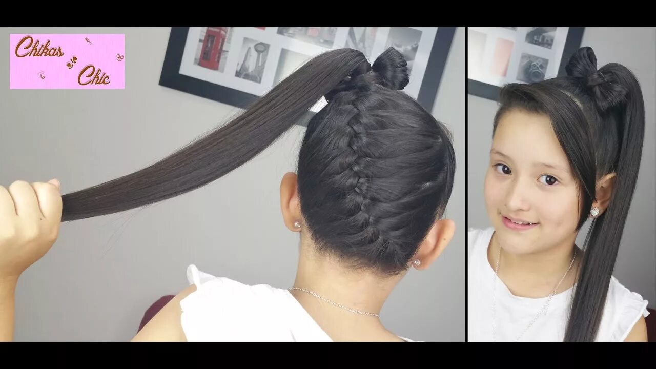 Прикольные прически в школу Diagonal Braid into a Ponytail Bow! Braided Hairstyles Hair Bow Cute Girly Hairs