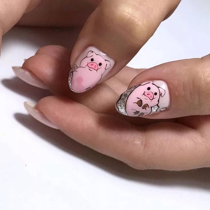 Прикольный дизайн ногтей Pin by Nat Srichan on แ บ บ เ ล บ Pig nails, Coffin nails glitter, Pig nail art